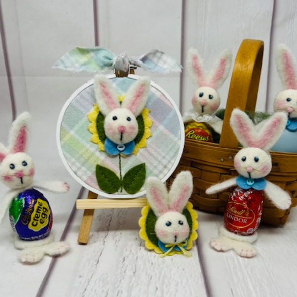 Hop into Spring: Vickie’s Bunny Brooch, Chocolate Egg Pick and Hoop Art!