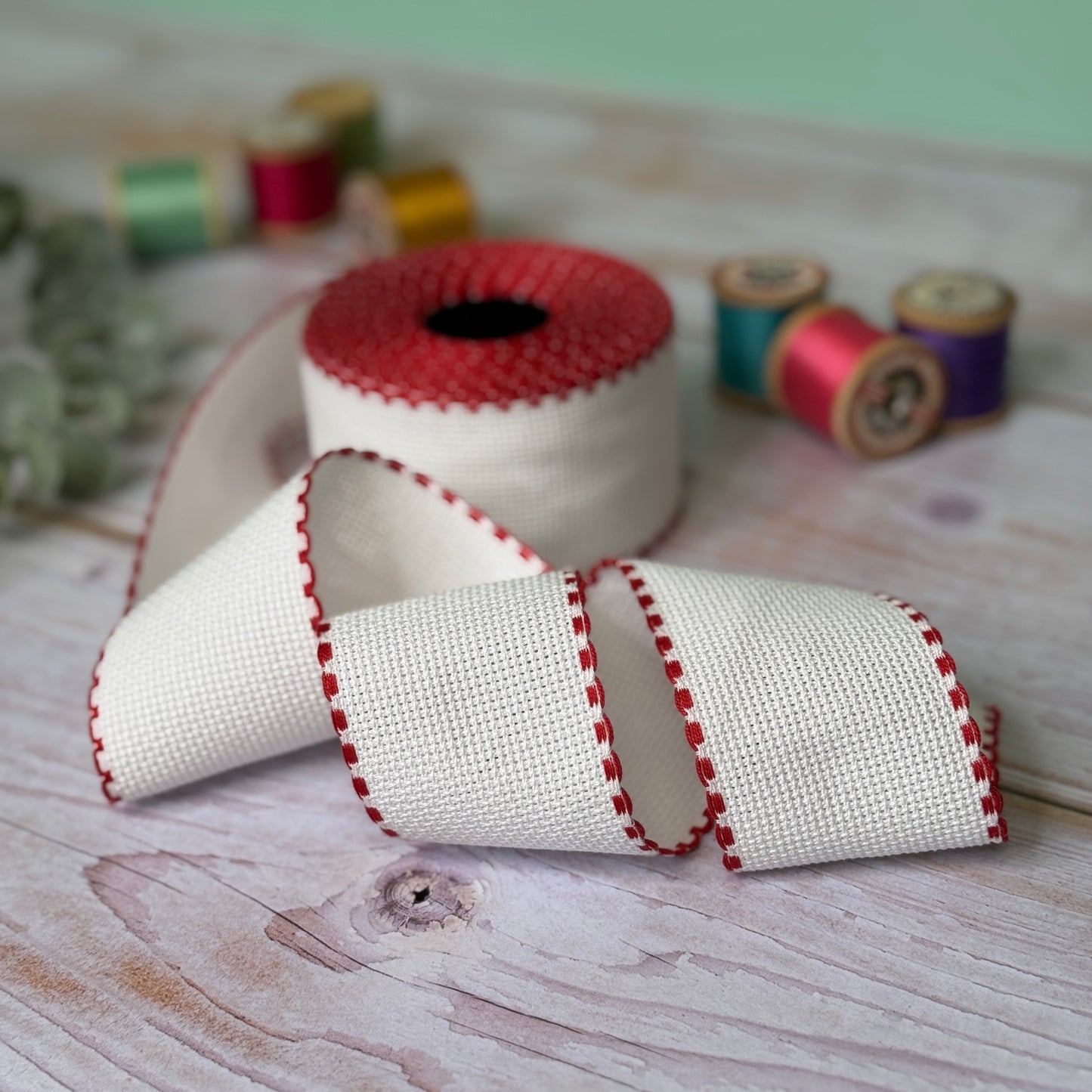 White and Red Aida Bookmark Fabric