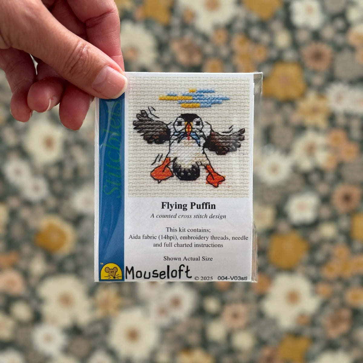 ML Stitchlets Flying Puffin Mini Cross Stitch Kit