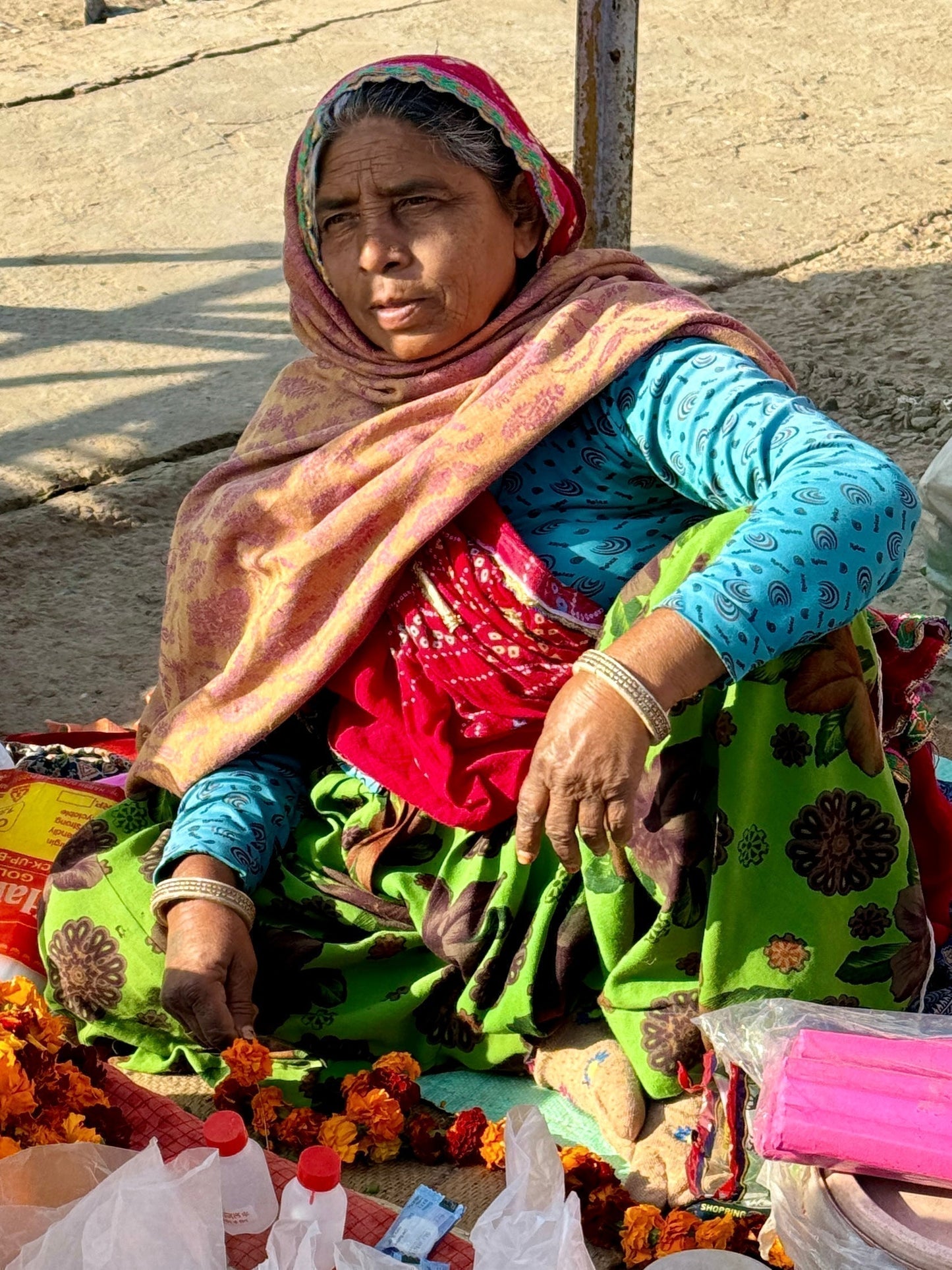 Quilted Really Useful Pouch (Cream with Purple Flowers)