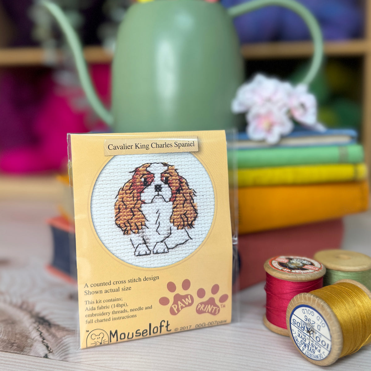 ML Paw Prints Cavalier King Charles Spaniel Mini Cross Stitch Kit