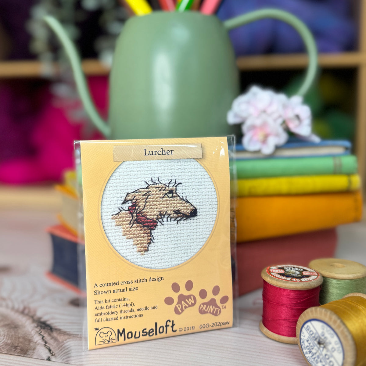 ML Paw Prints Lurcher Mini Cross Stitch Kit