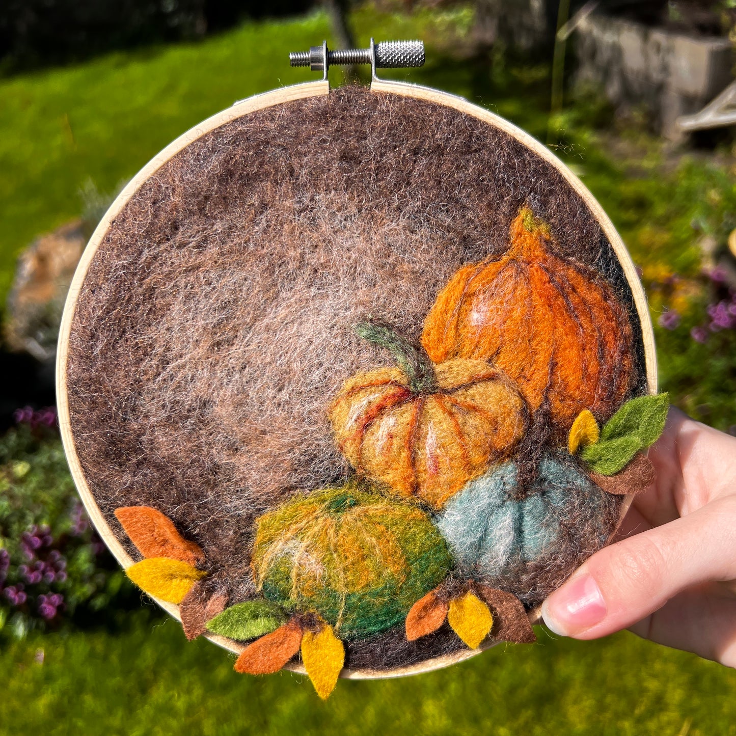 Painting with Wool Needle Felting Kit | Pumpkins in a Hoop