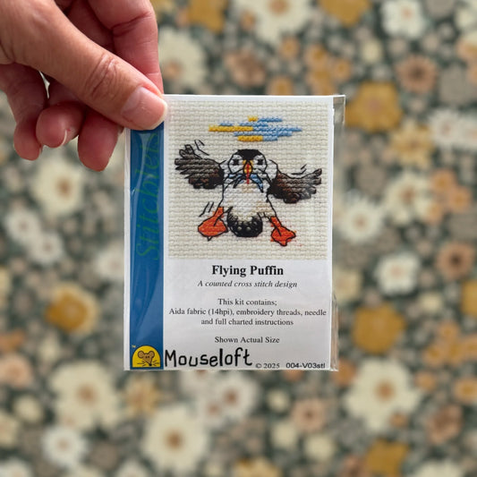 ML Stitchlets Flying Puffin Mini Cross Stitch Kit