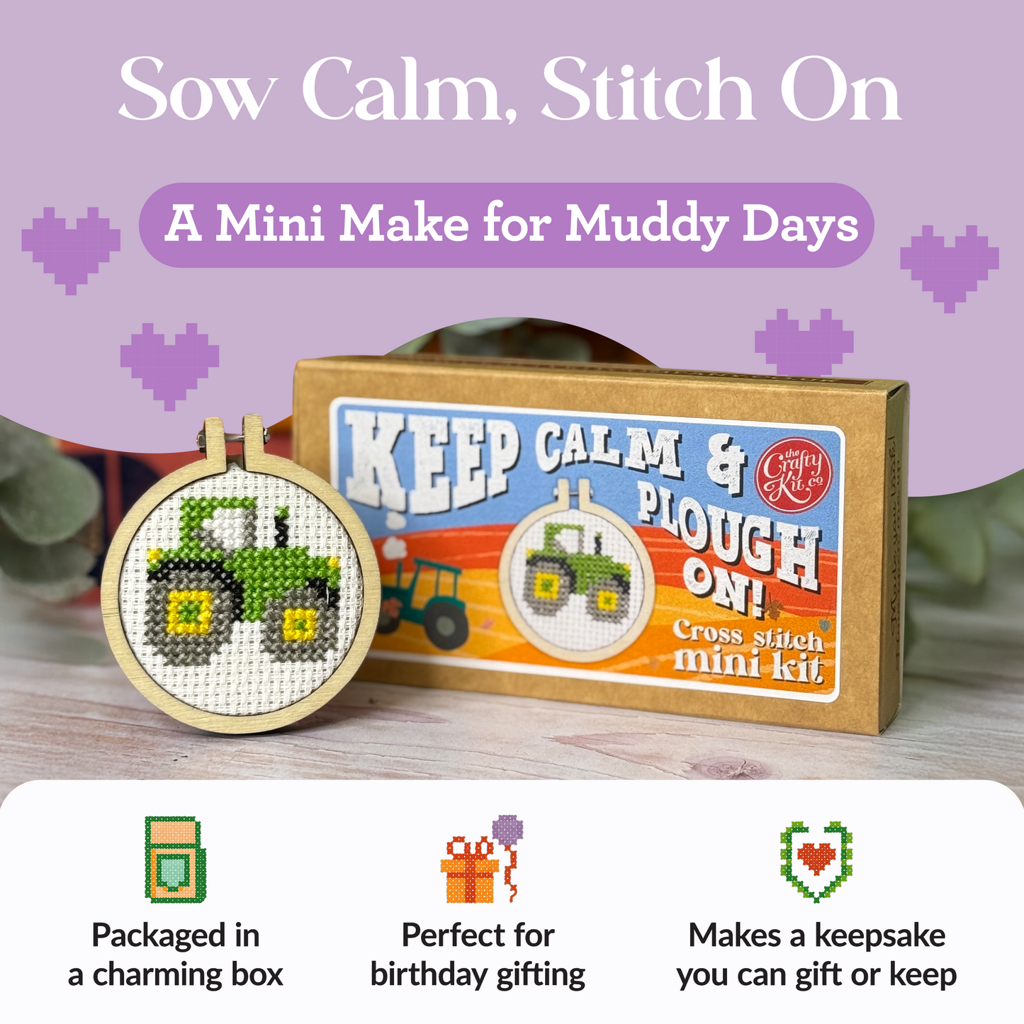 Keep Calm and Plough On! Mini Matchbox Cross Stitch Kit