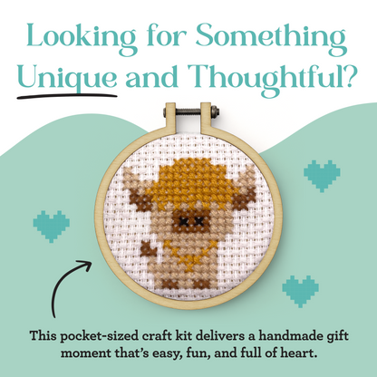 With Love from Scotland (Highland Cow) Mini Matchbox Cross Stitch Kit