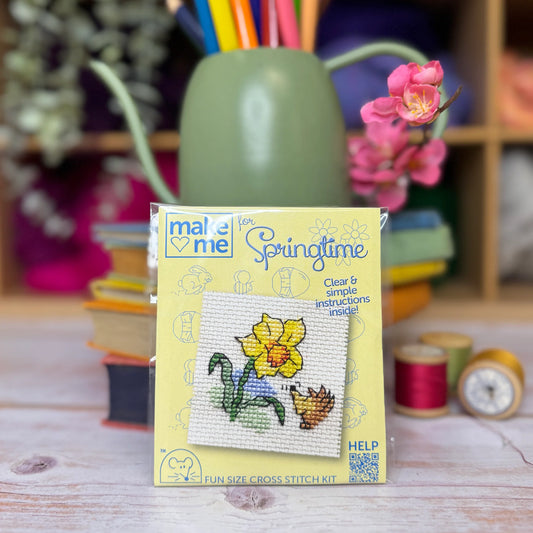 Springtime Daffodil & Hedgehog Mini Cross Stitch Kit