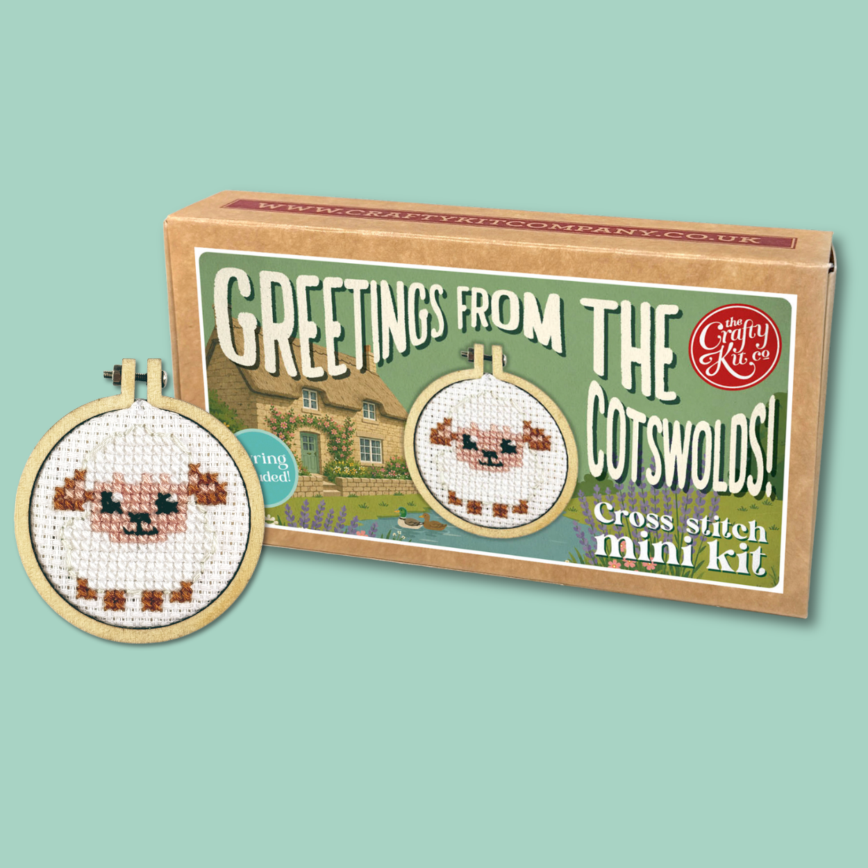Greetings from The Cotswolds (sheep) Mini Matchbox Cross Stitch Kit