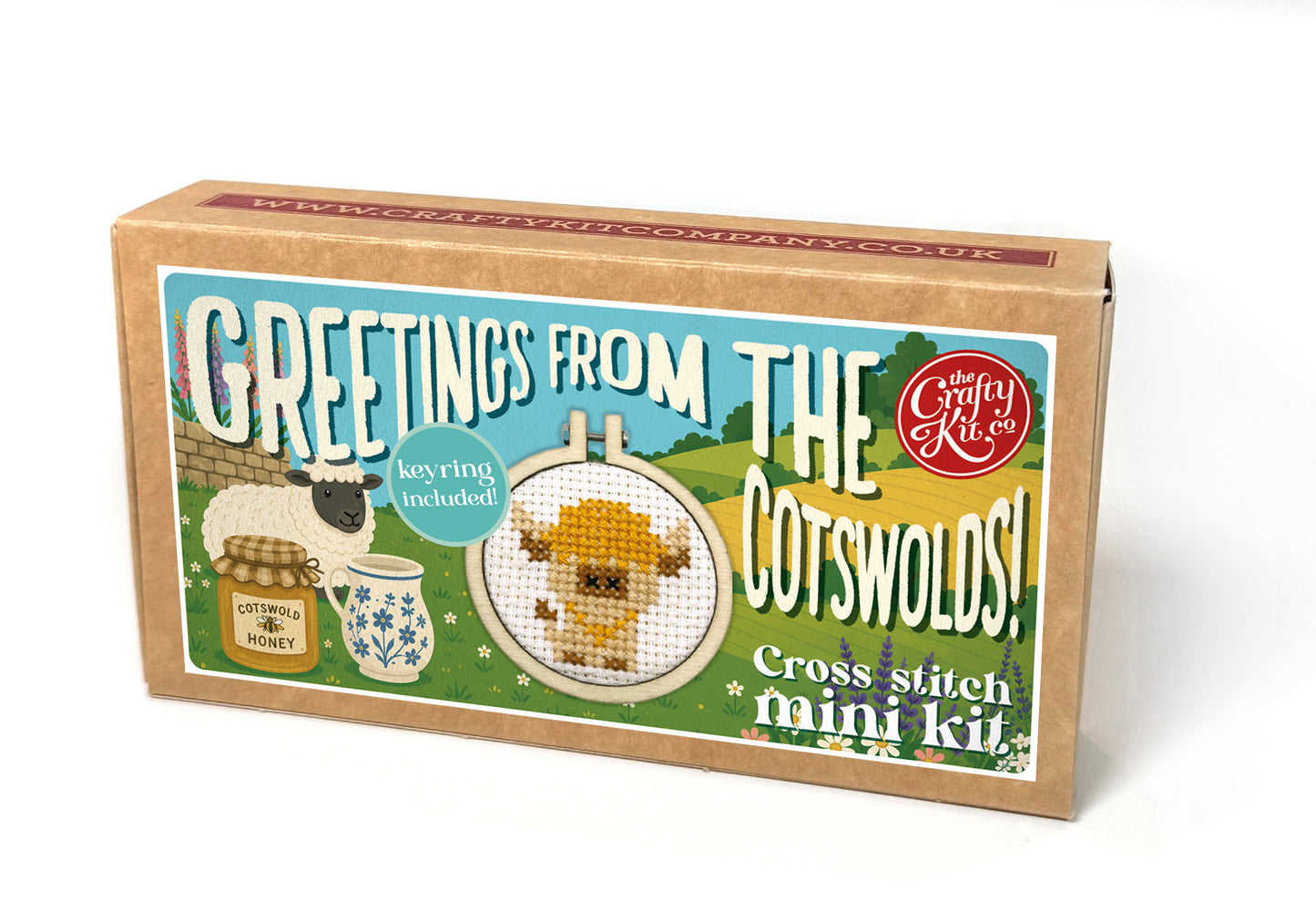 Greetings from The Cotswolds (cow) Mini Matchbox Cross Stitch Kit