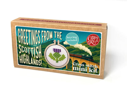 Greetings from The Scottish Highlands! (thistle) Mini Matchbox Cross Stitch Kit