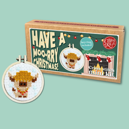 Have a Moo-rry Christmas! Mini Matchbox Cross Stitch Kit