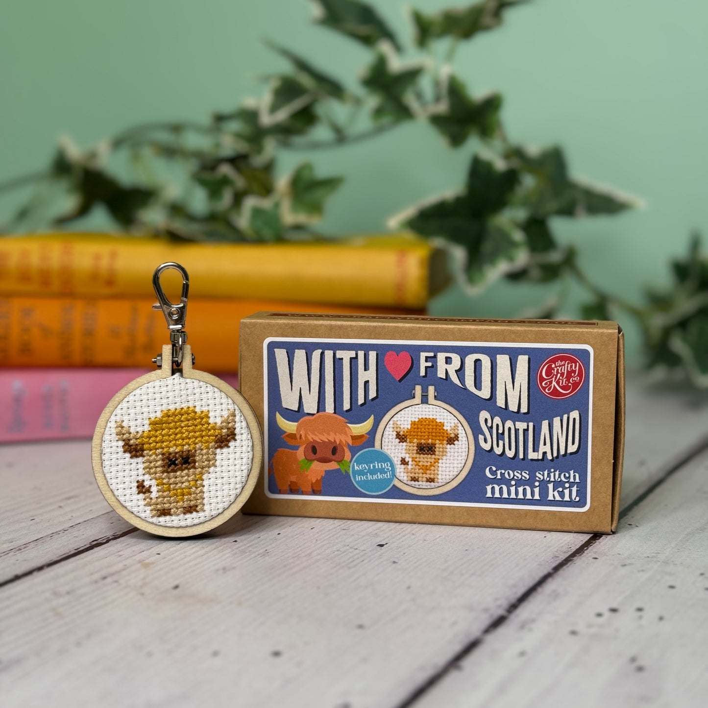 With Love from Scotland (Highland Cow) Mini Matchbox Cross Stitch Kit