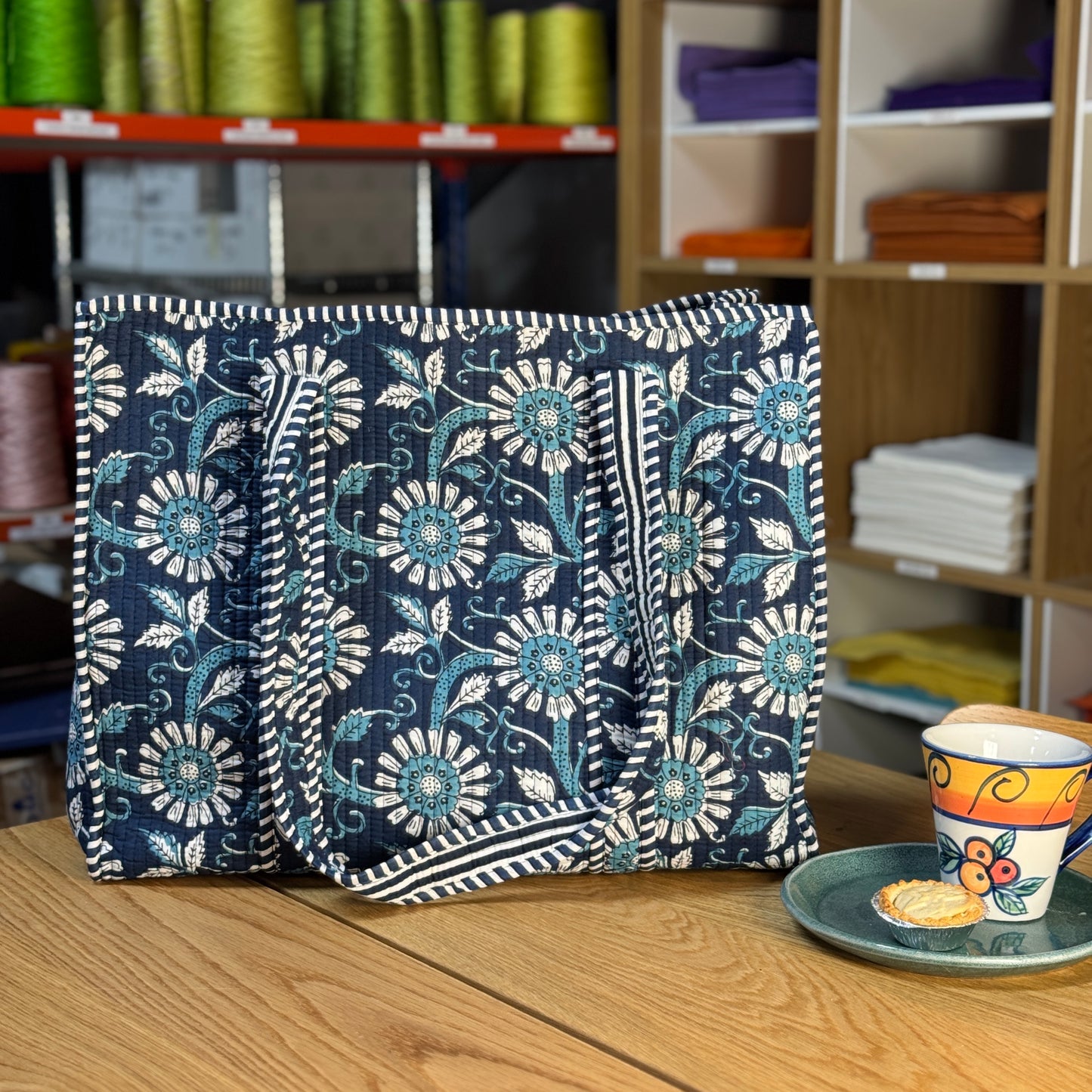 Large Reversible Quilted Tote Bag (blue)