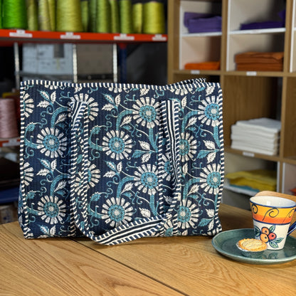 Large Reversible Quilted Tote Bag (blue)