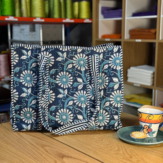 Large Reversible Quilted Tote Bag (blue)