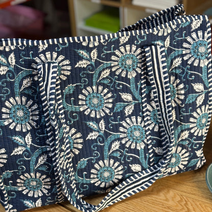Large Reversible Quilted Tote Bag (blue)