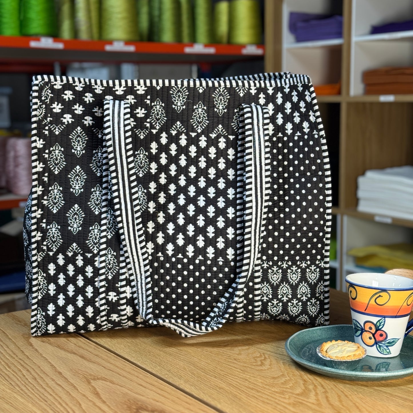 Large Reversible Quilted Tote Bag (black & white)