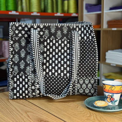 Large Reversible Quilted Tote Bag (black & white)