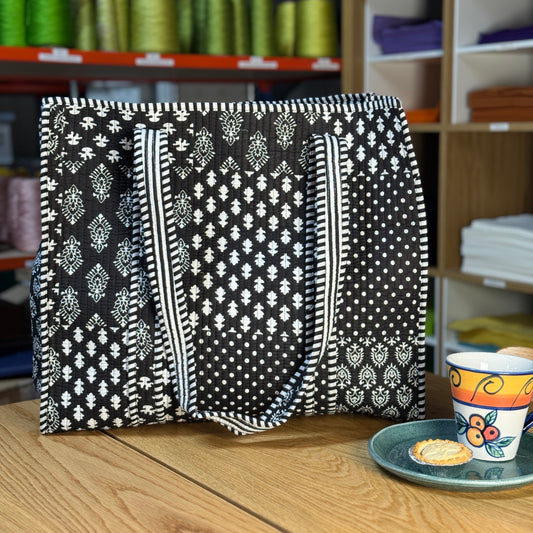 Large Reversible Quilted Tote Bag (black & white)