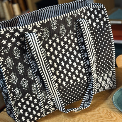 Large Reversible Quilted Tote Bag (black & white)