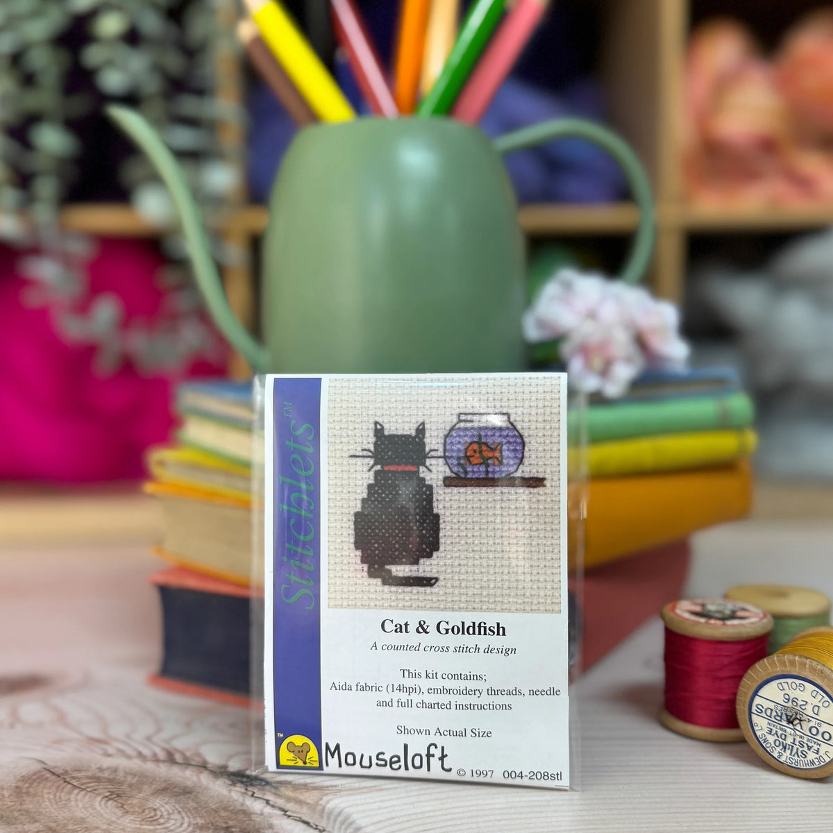 ML Stitchlets Cat & Goldfish Mini Cross Stitch Kit