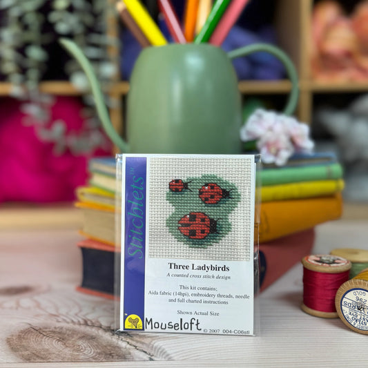 ML Stitchlets Three Ladybirds Mini Cross Stitch Kit