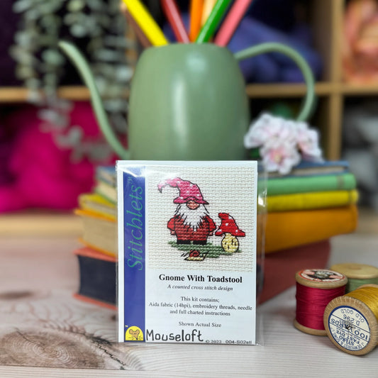 ML Stitchlets Gnome with Toadstool Mini Cross Stitch Kit