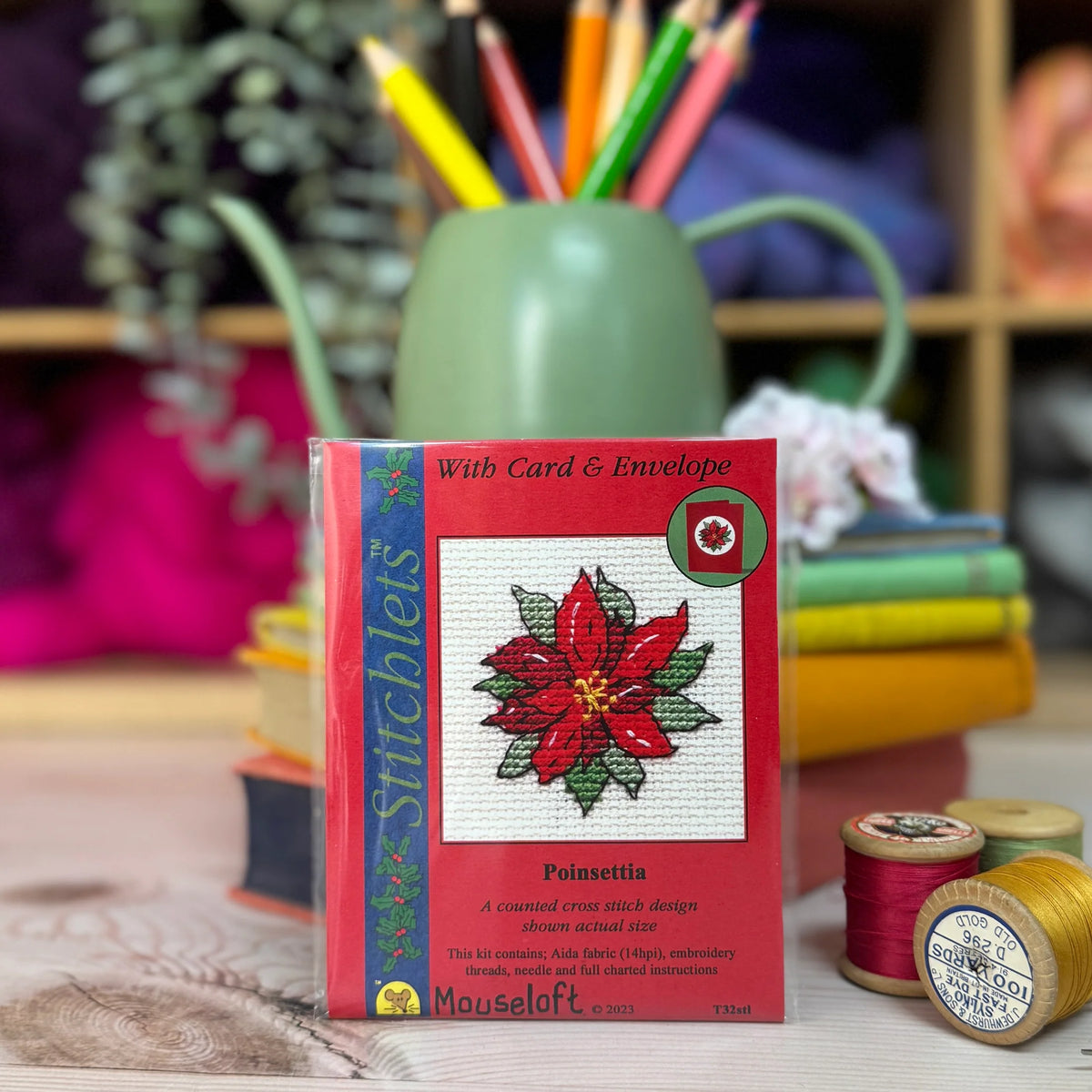 ML Poinsettia Christmas Mini Cross Stitch Kit (with card)