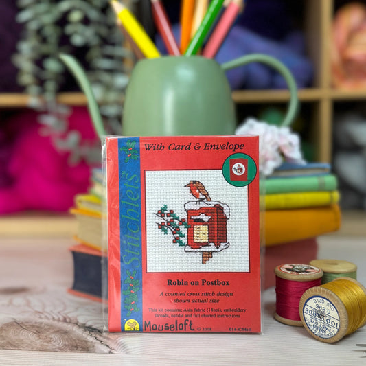 ML Robin on Postbox Christmas Mini Cross Stitch Kit (with card)