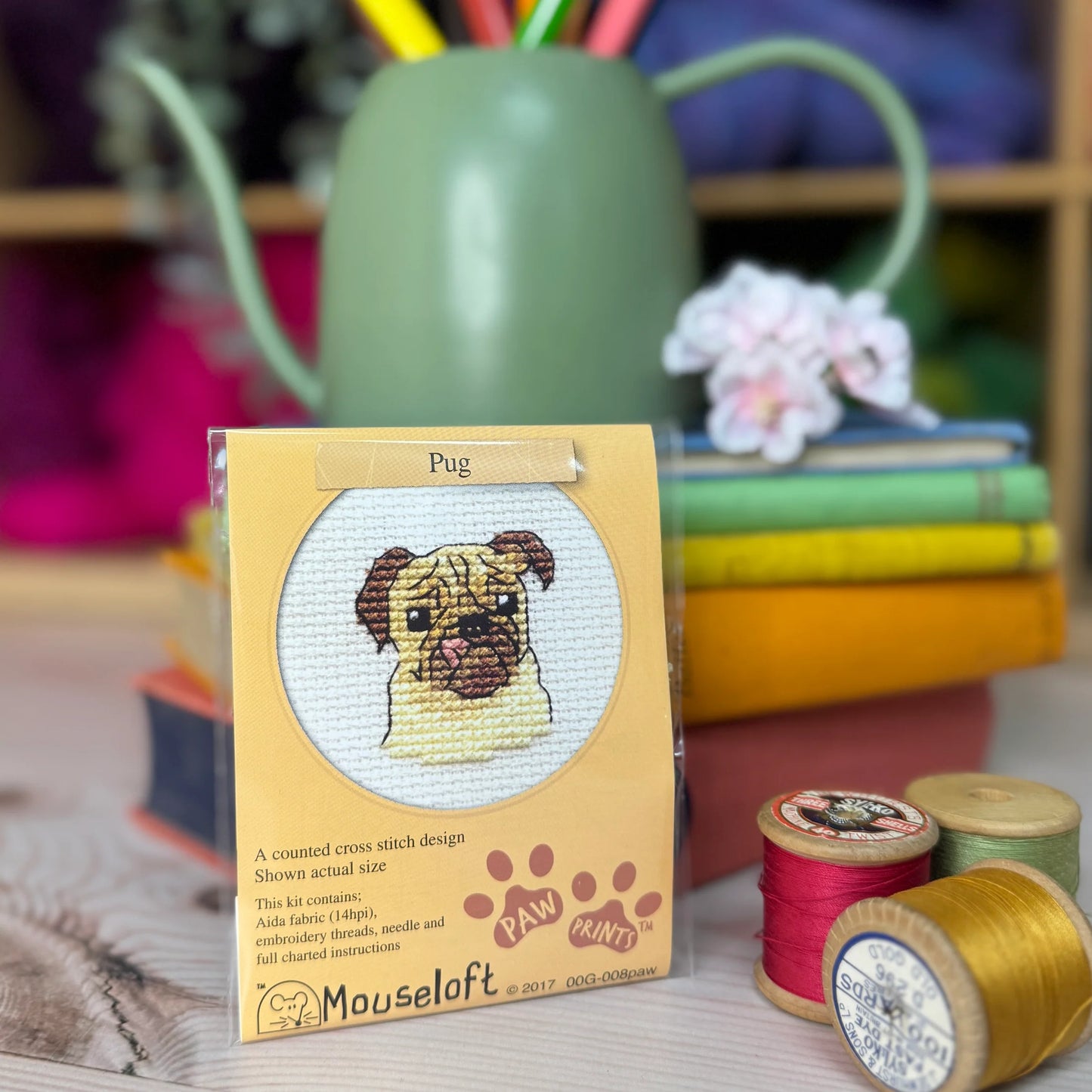 Paw Prints Pug Mini Cross Stitch Kit