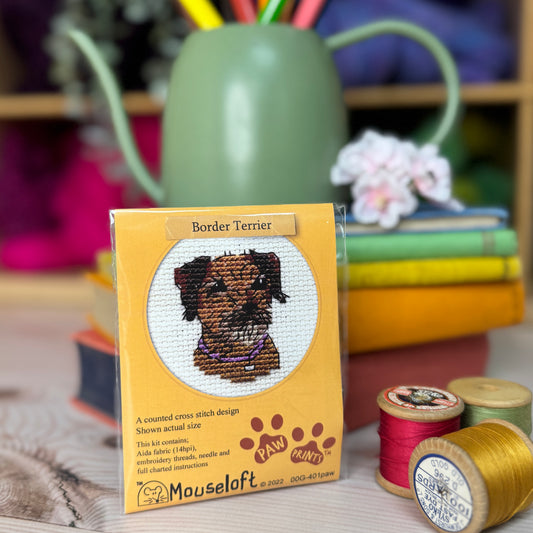 ML Paw Prints Border Terrier Mini Cross Stitch Kit
