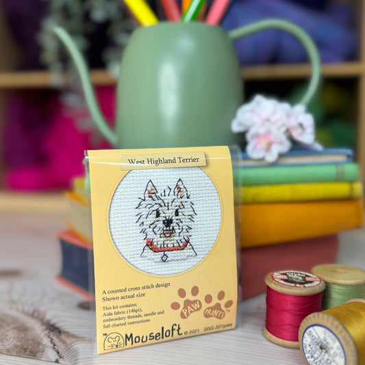 ML Paw Prints West Highland Terrier Mini Cross Stitch Kit