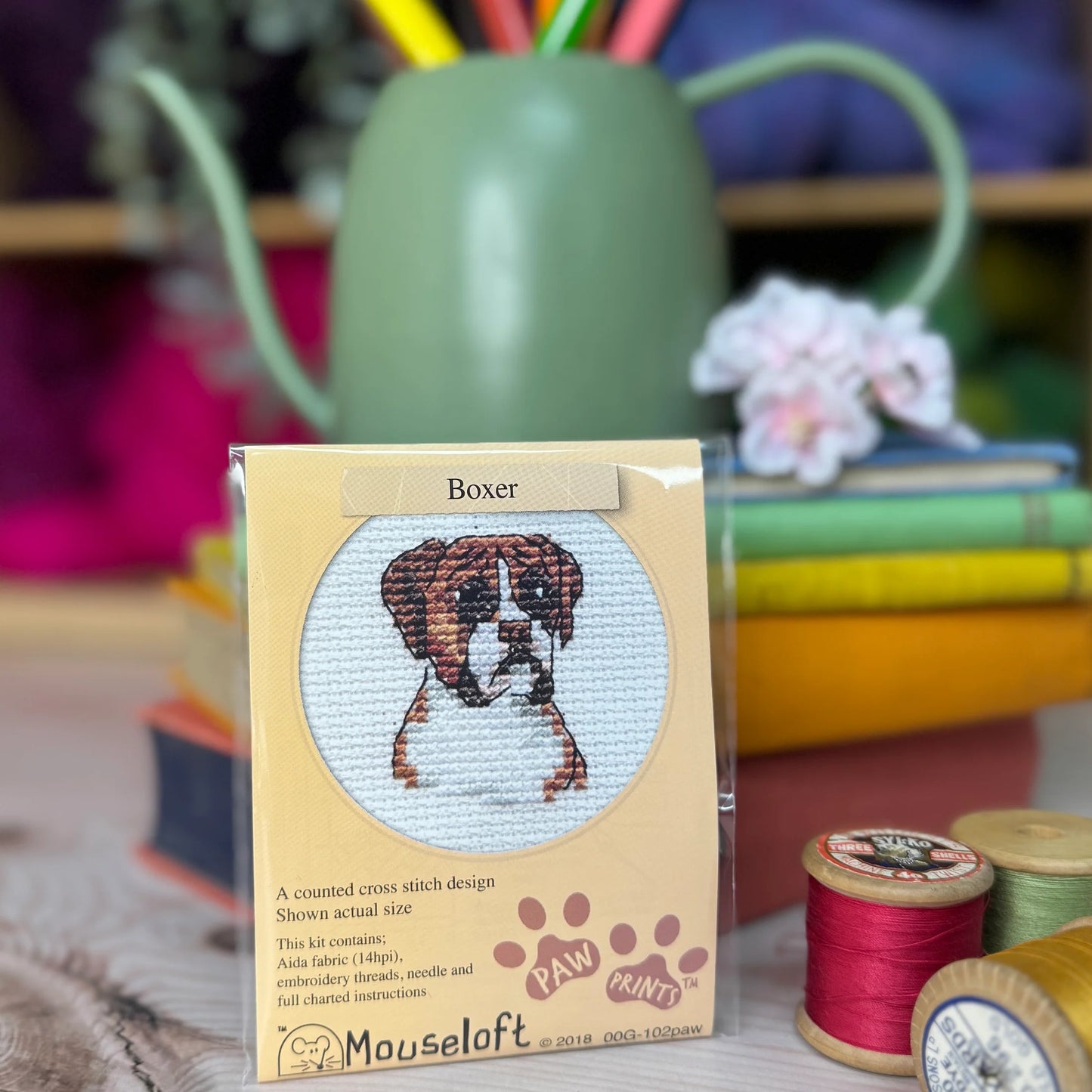 Paw Prints Boxer Mini Cross Stitch Kit