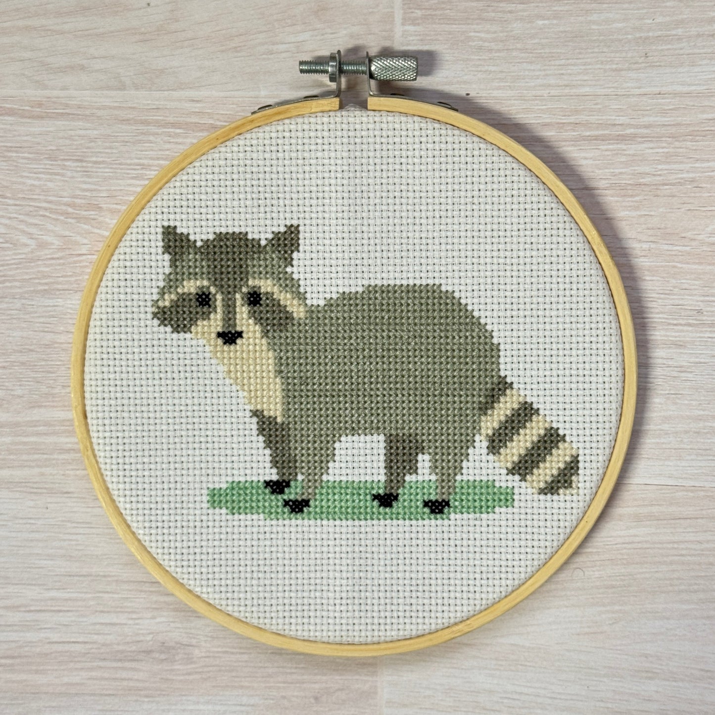 Raccoon Cross Stitch Complete Sample Hoop
