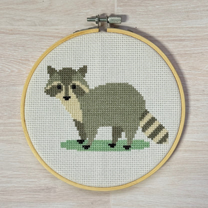 Raccoon Cross Stitch Complete Sample Hoop