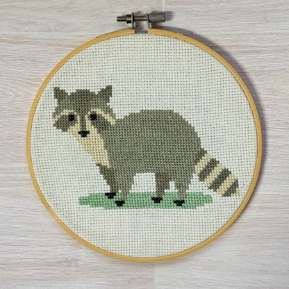 Raccoon Cross Stitch Complete Sample Hoop