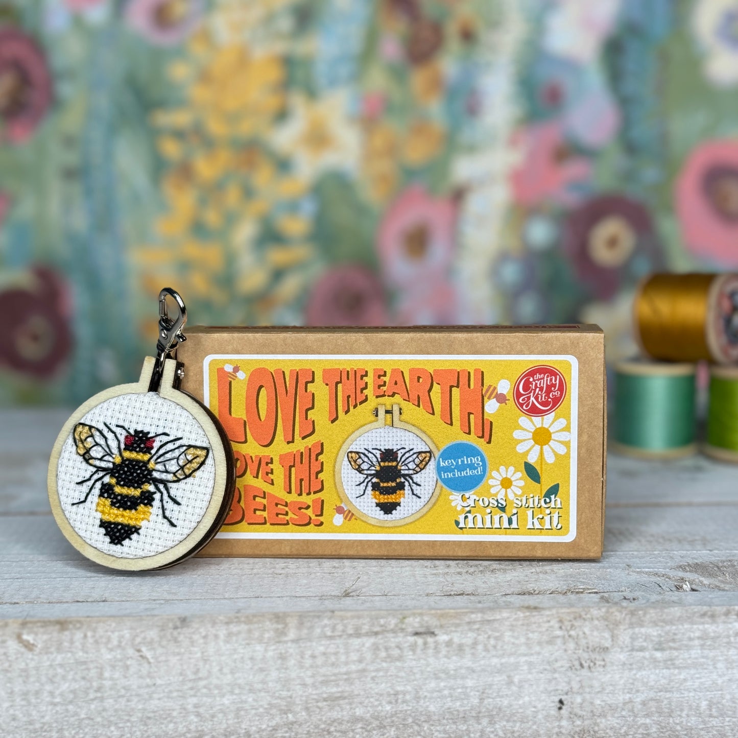 Love the Earth, Love the Bees! Mini Matchbox Cross Stitch Kit