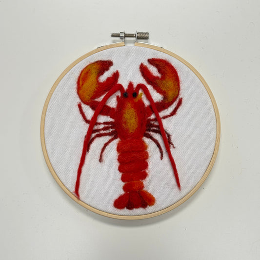 Lobster in a Hoop Needle Felted Complete Sample