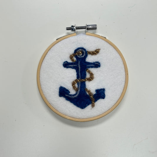 Mini Anchor in a Hoop Needle Felted Complete Sample