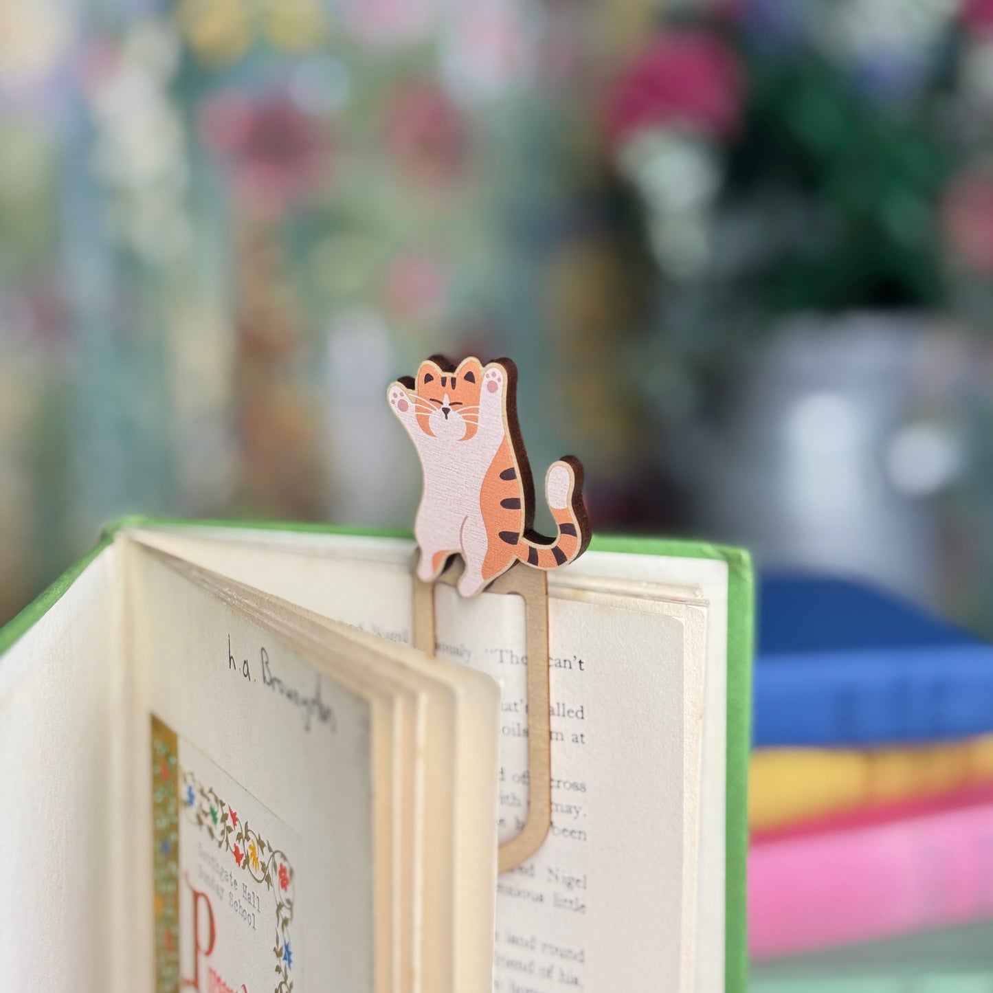 Cat Wooden Bookmark - Stripey