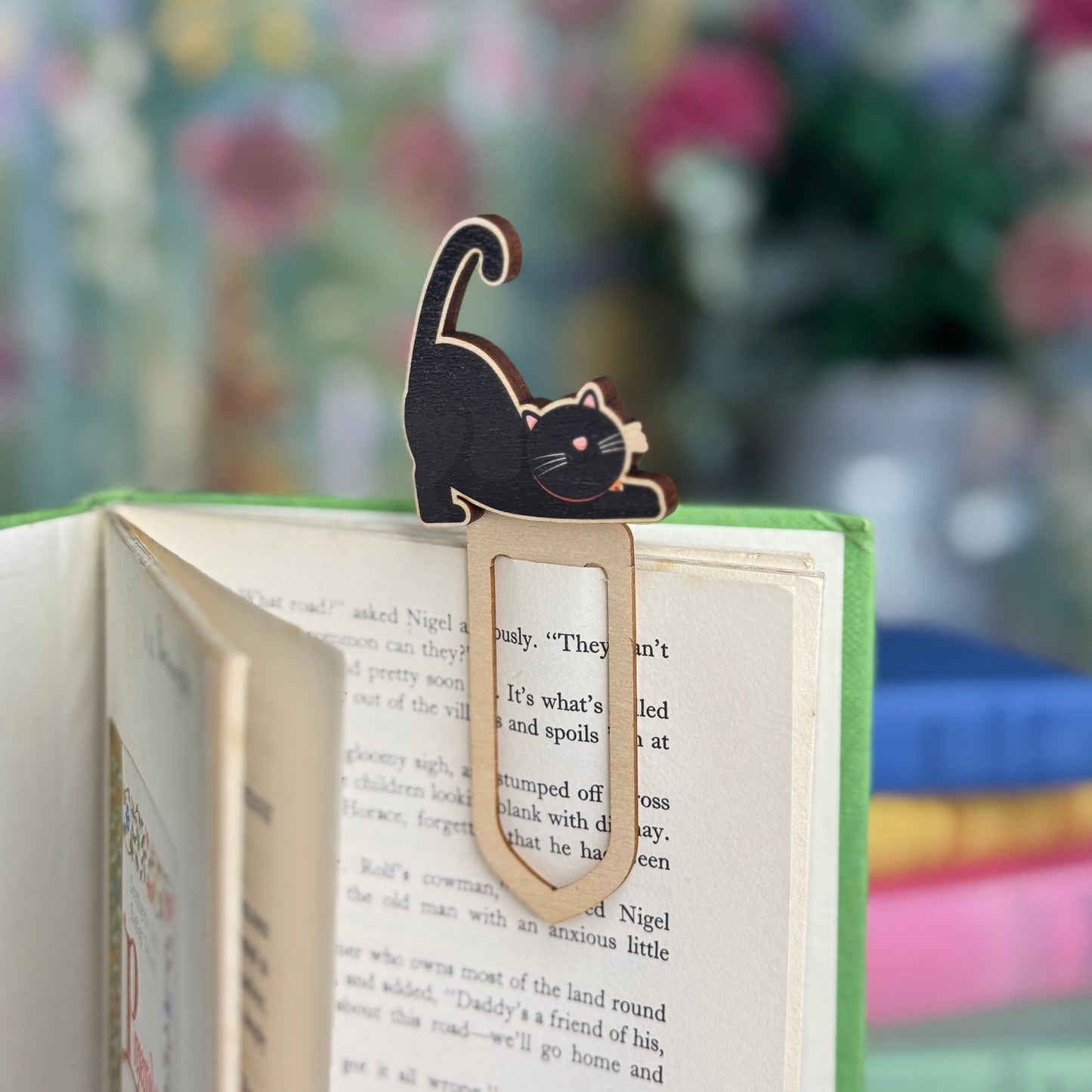 Cat Wooden Bookmark - Midnight