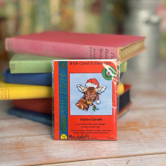 ML Festive Giraffe Christmas Mini Cross Stitch Kit (with card)