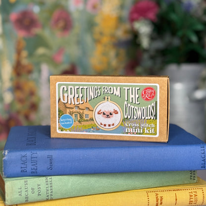 Greetings from The Cotswolds (sheep) Mini Matchbox Cross Stitch Kit
