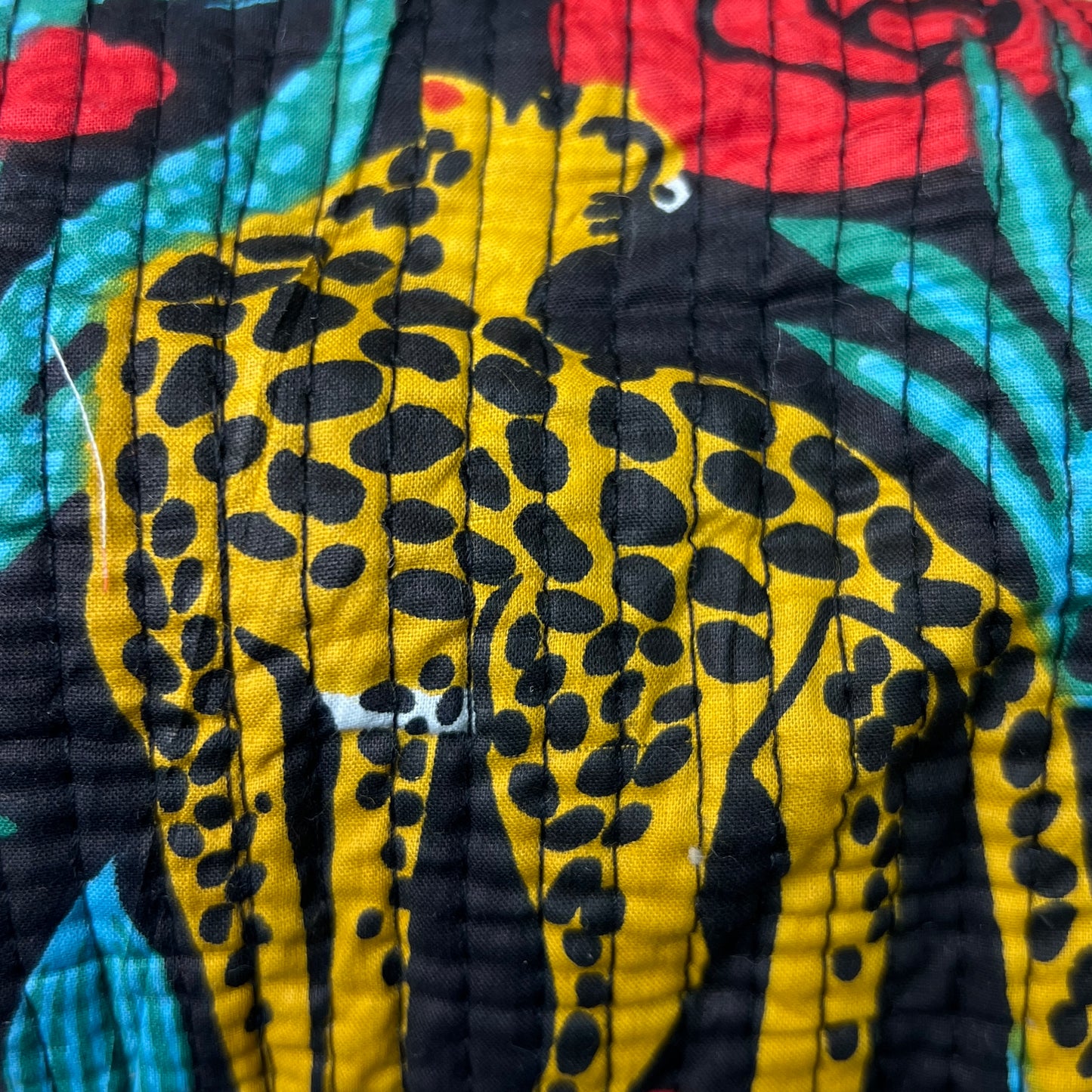 Large Quilted Zipped Bag (Black with Leopards)