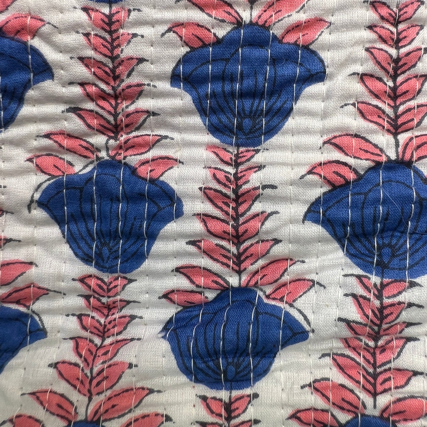 Large Quilted Zipped Bag (White with Pink & Blue Patterns)