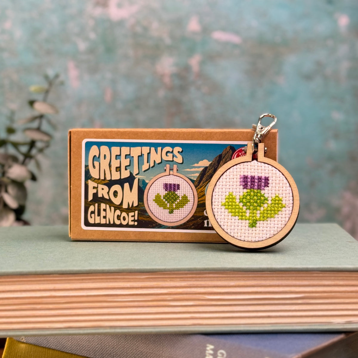 Greetings from Glencoe! (thistle) Mini Matchbox Cross Stitch Kit