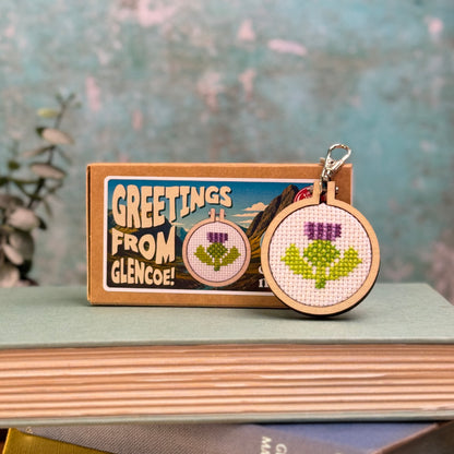 Greetings from Glencoe! (thistle) Mini Matchbox Cross Stitch Kit