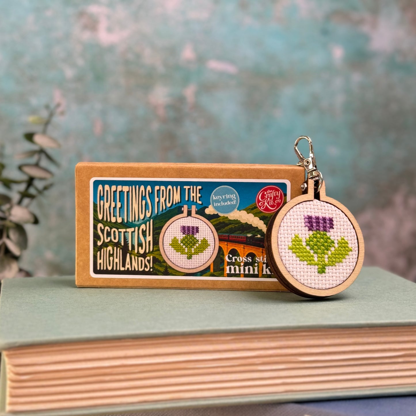 Greetings from The Scottish Highlands! (thistle) Mini Matchbox Cross Stitch Kit