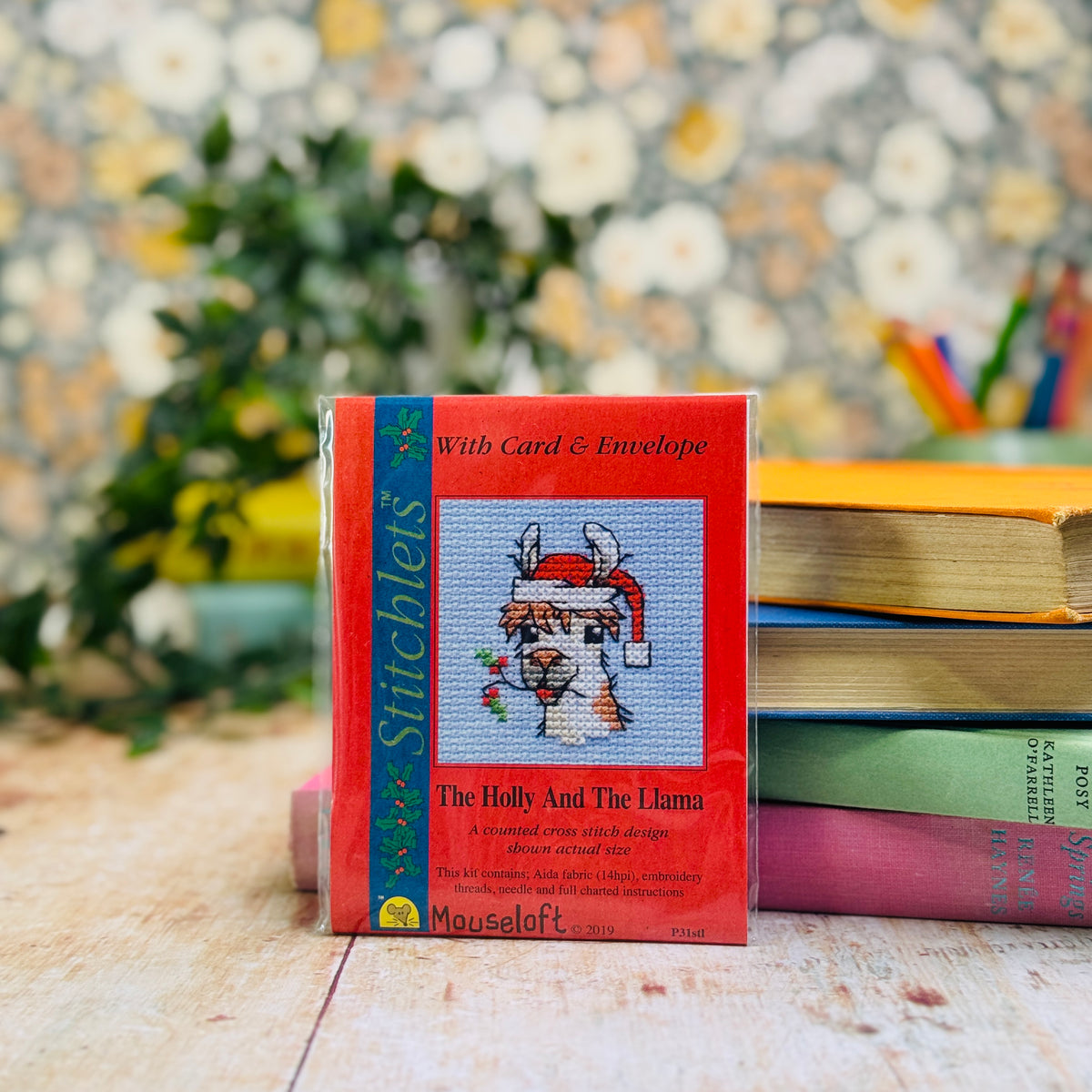 ML Holly Llama Christmas Mini Cross Stitch Kit (with card)