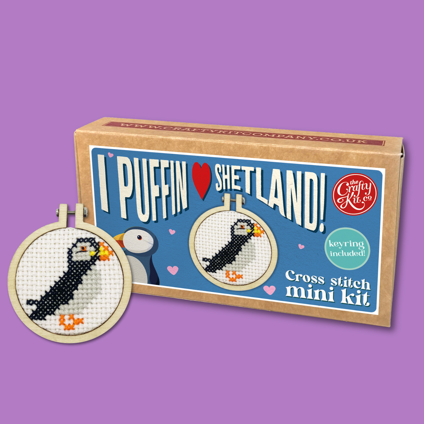 I Puffin Love Shetland! Mini Matchbox Cross Stitch Kit